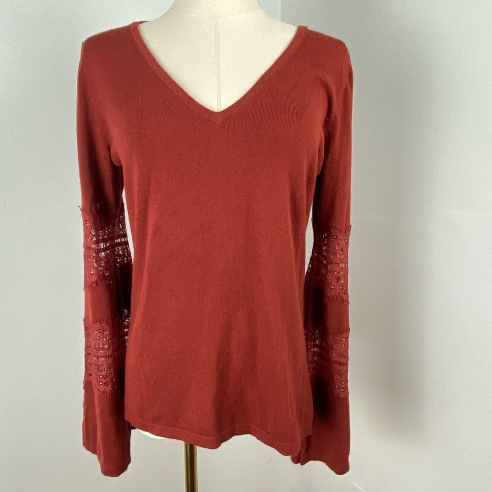 Retro Women’s M Rust Hippie Top Flare Long Sleeves Lace Fairy Gypsy Boho‎ 70s